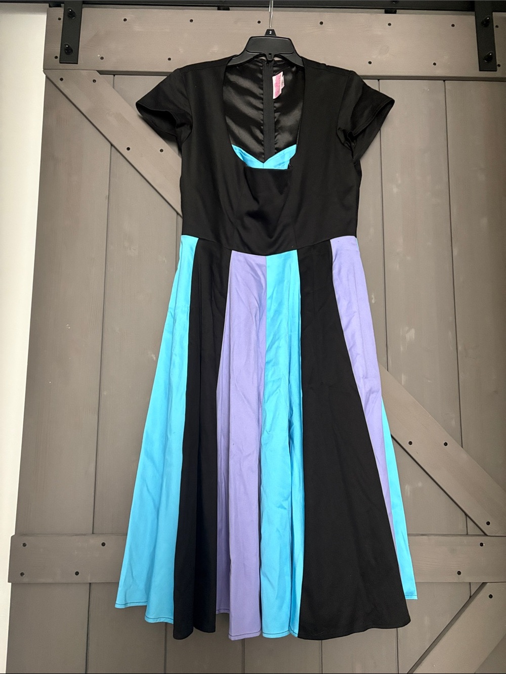 Black Dress with Blue and Lavender Panels